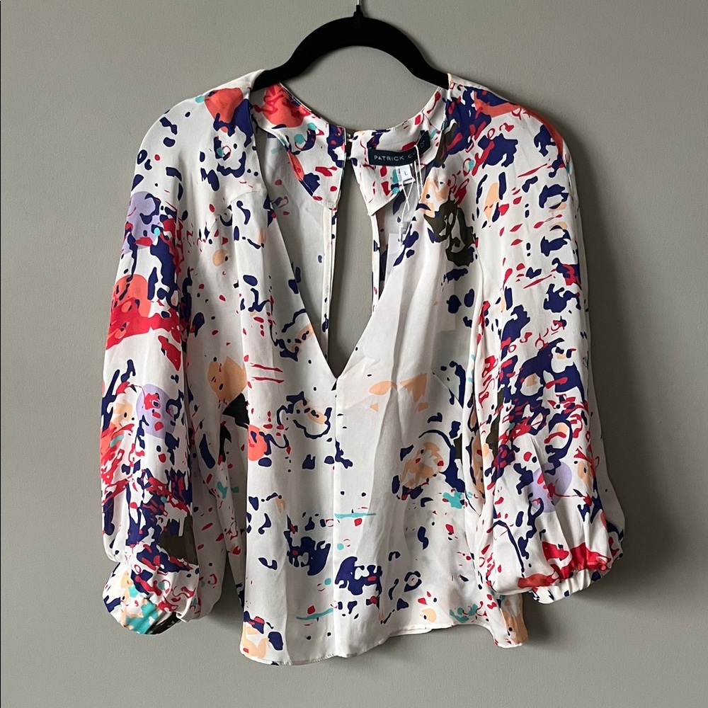 Patrick Cupid NWT 100% Silk Colorful Abstract Print Women's Blouse